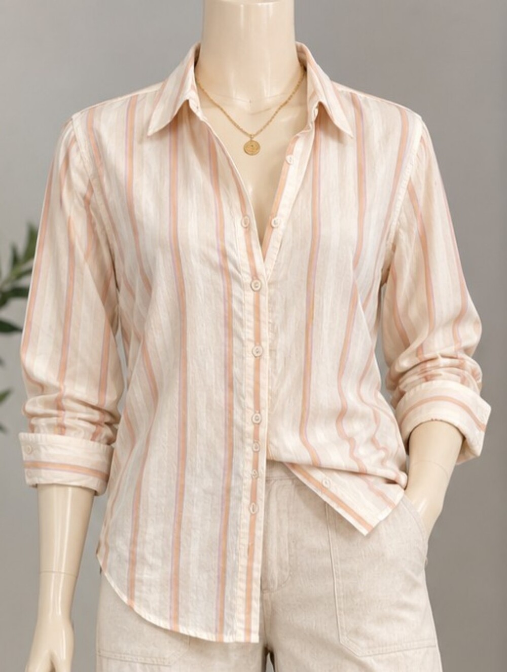 Urban Outfitters Pale Pink & White Striped Button-Front Blouse